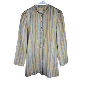 Emporio Armani Womens Striped Button-Down‎ Jacket Beige/Gray Linen Blend